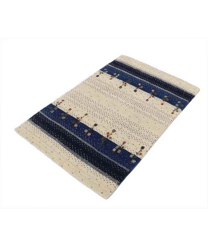 Ivory Indian Lori Rug 2' 8" x 3' 11" Hand-Knotted field