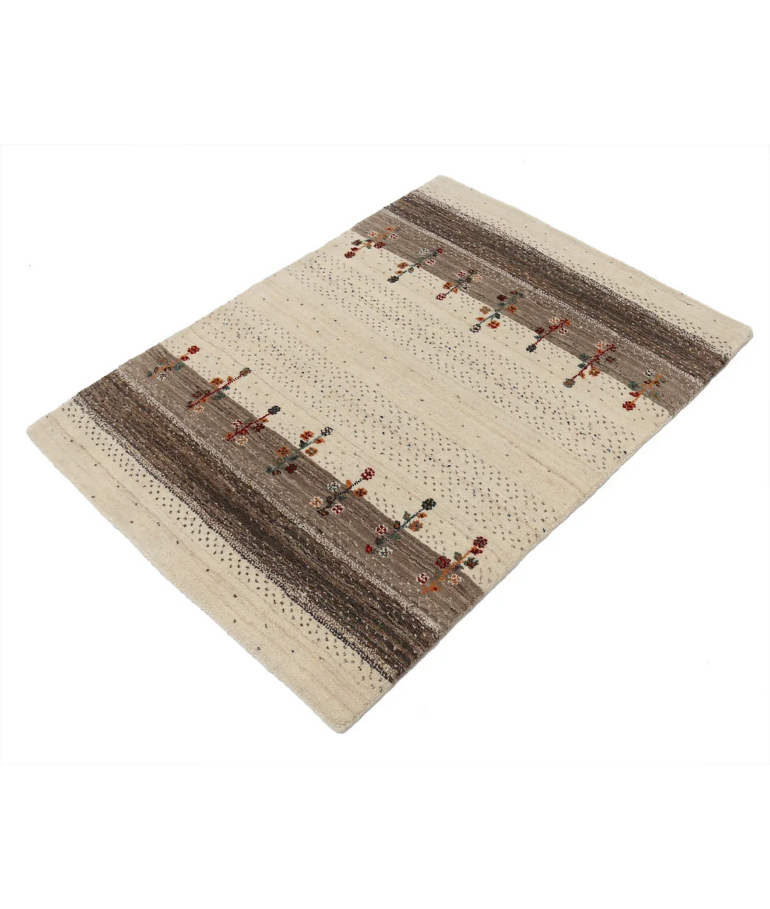 Ivory Indian Oriental Rug 2' 11" x 3' 11" Hand-Knotted field