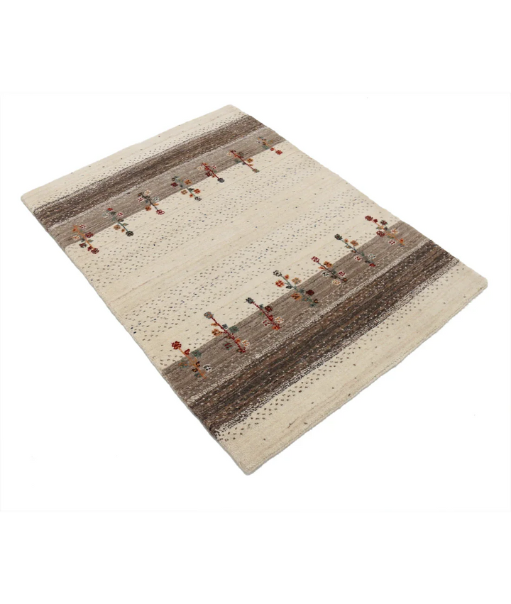 Ivory Indian Oriental Rug 2' 11" x 3' 11" Hand-Knotted border