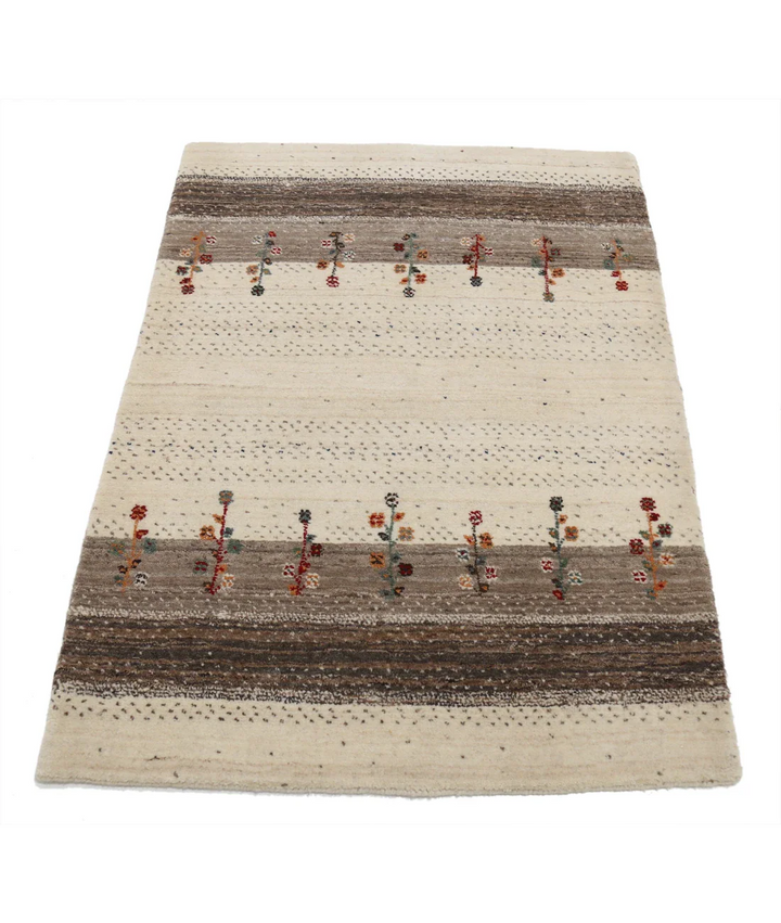 Ivory Indian Oriental Rug 2' 11" x 3' 11" Hand-Knotted pattern