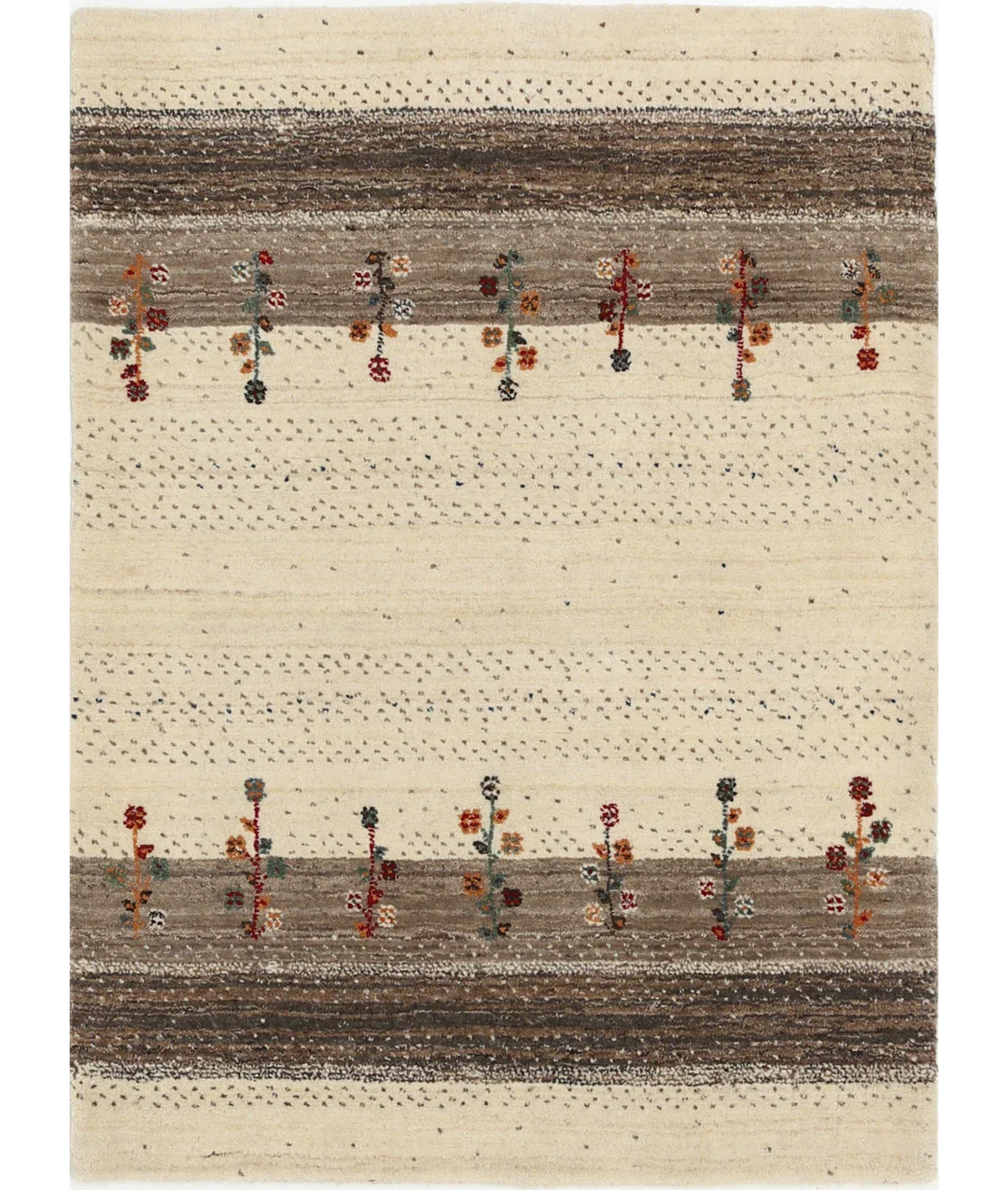 Ivory Indian Oriental Rug 2' 11" x 3' 11" Hand-Knotted