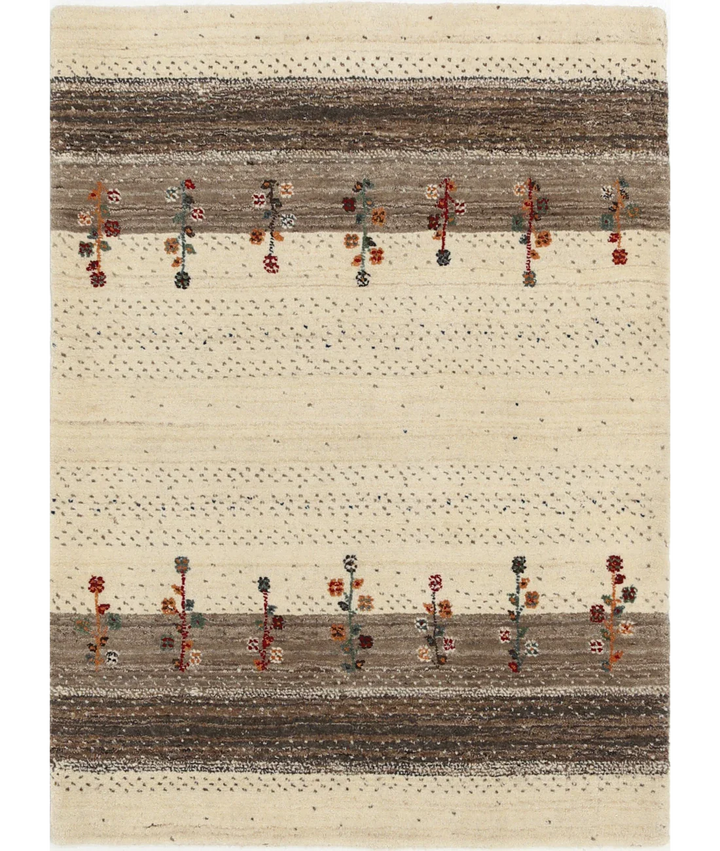 Ivory Indian Oriental Rug 2' 11" x 3' 11" Hand-Knotted