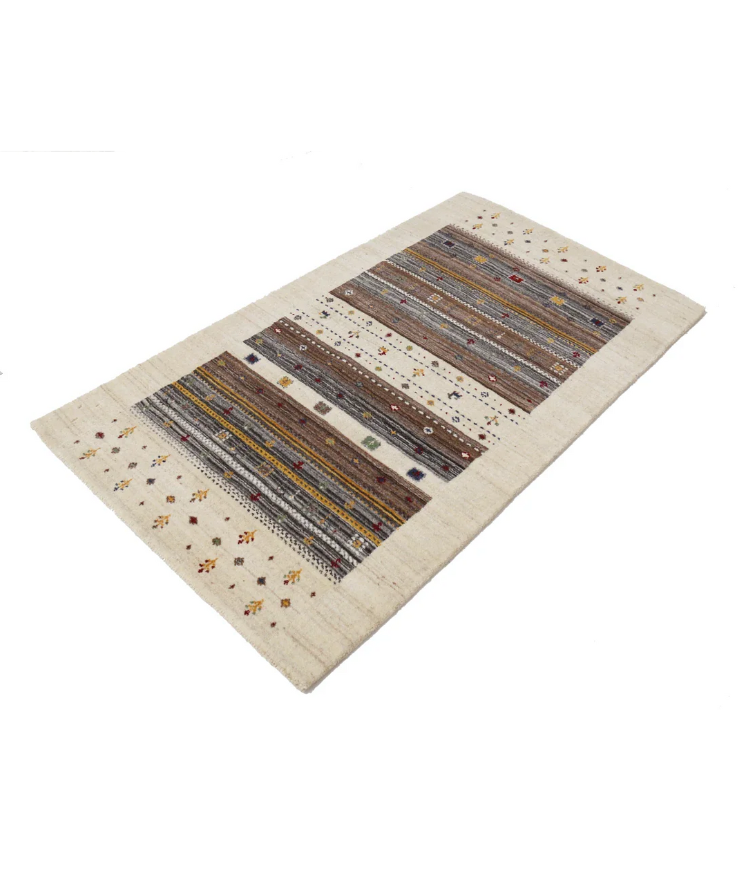 Ivory Indian Oriental Rug 3' 0" x 5' 2" Hand-Knotted field