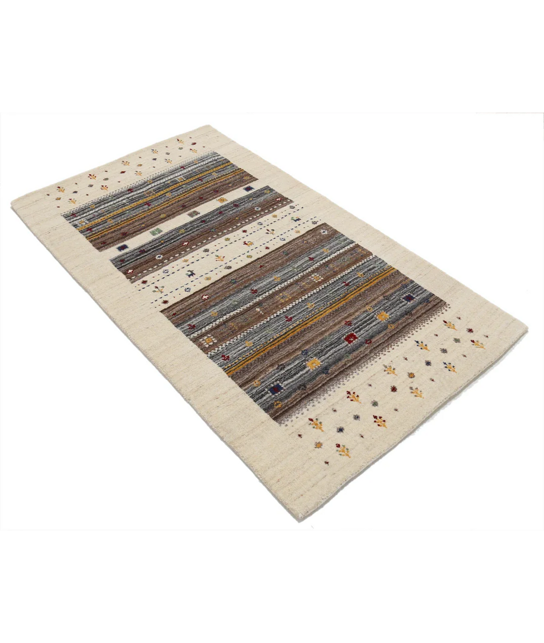 Ivory Indian Oriental Rug 3' 0" x 5' 2" Hand-Knotted border