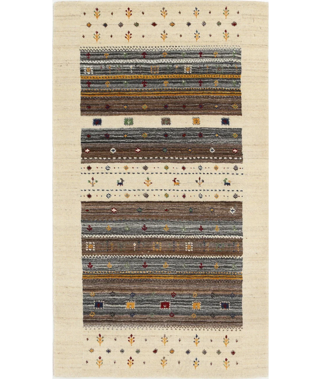 Ivory Indian Oriental Rug 3' 0" x 5' 2" Hand-Knotted