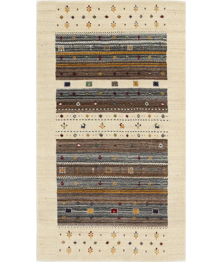 Ivory Indian Oriental Rug 3' 0" x 5' 2" Hand-Knotted