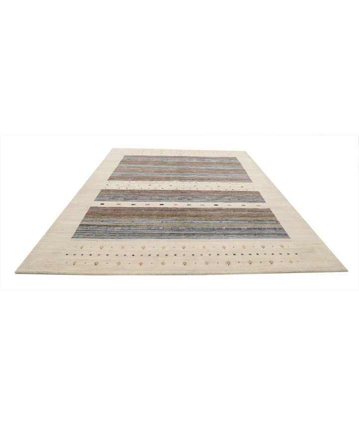 Ivory Indian Oriental Rug 8' 4" x 11' 5" Hand-Knotted pattern