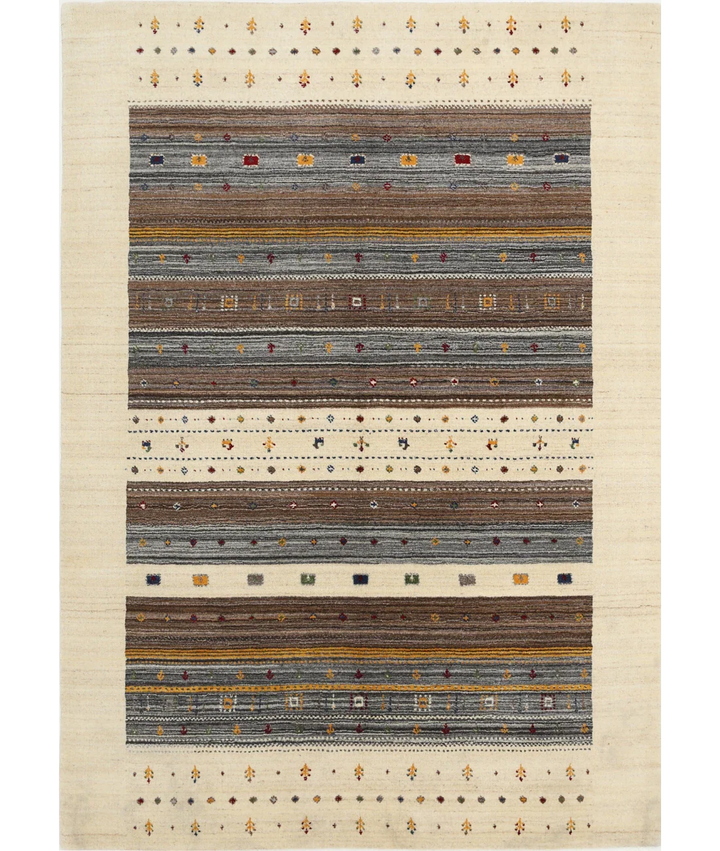Ivory Indian Lori Rug 5'6" x 7'10" Hand-Knotted