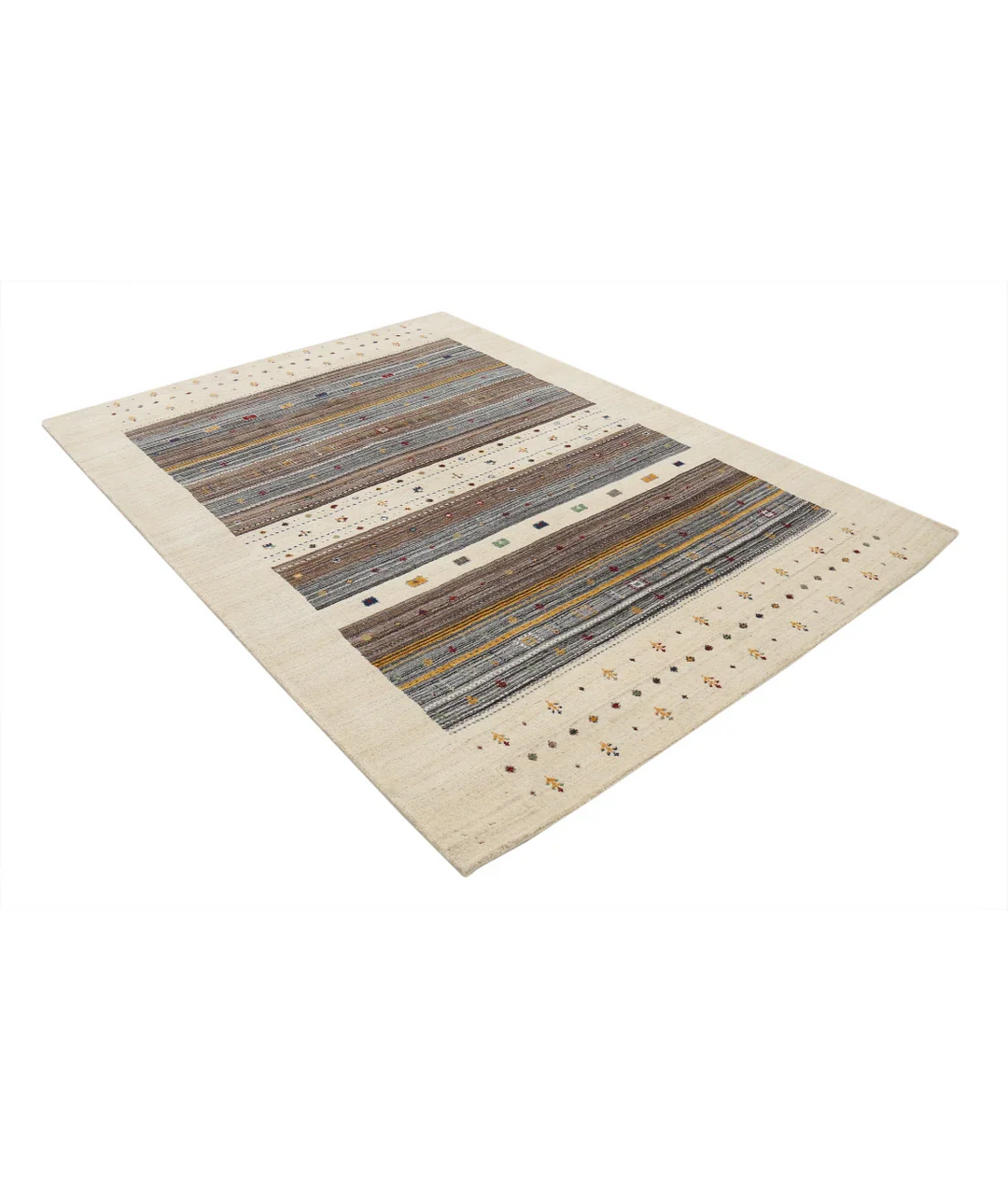 Ivory Indian Oriental Rug 5' 8" x 7' 10" Hand-Knotted border