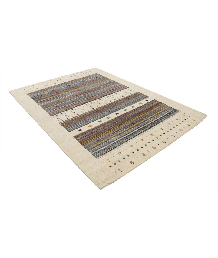 Ivory Indian Oriental Rug 5' 8" x 7' 10" Hand-Knotted border