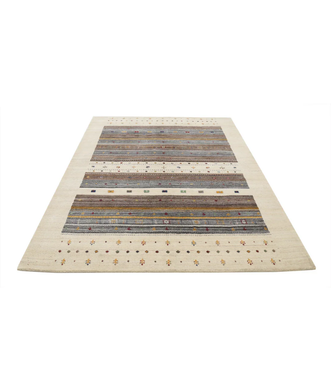 Ivory Indian Oriental Rug 5' 8" x 7' 10" Hand-Knotted pattern