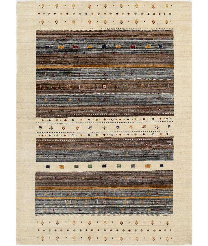 Ivory Indian Oriental Rug 5' 8" x 7' 10" Hand-Knotted