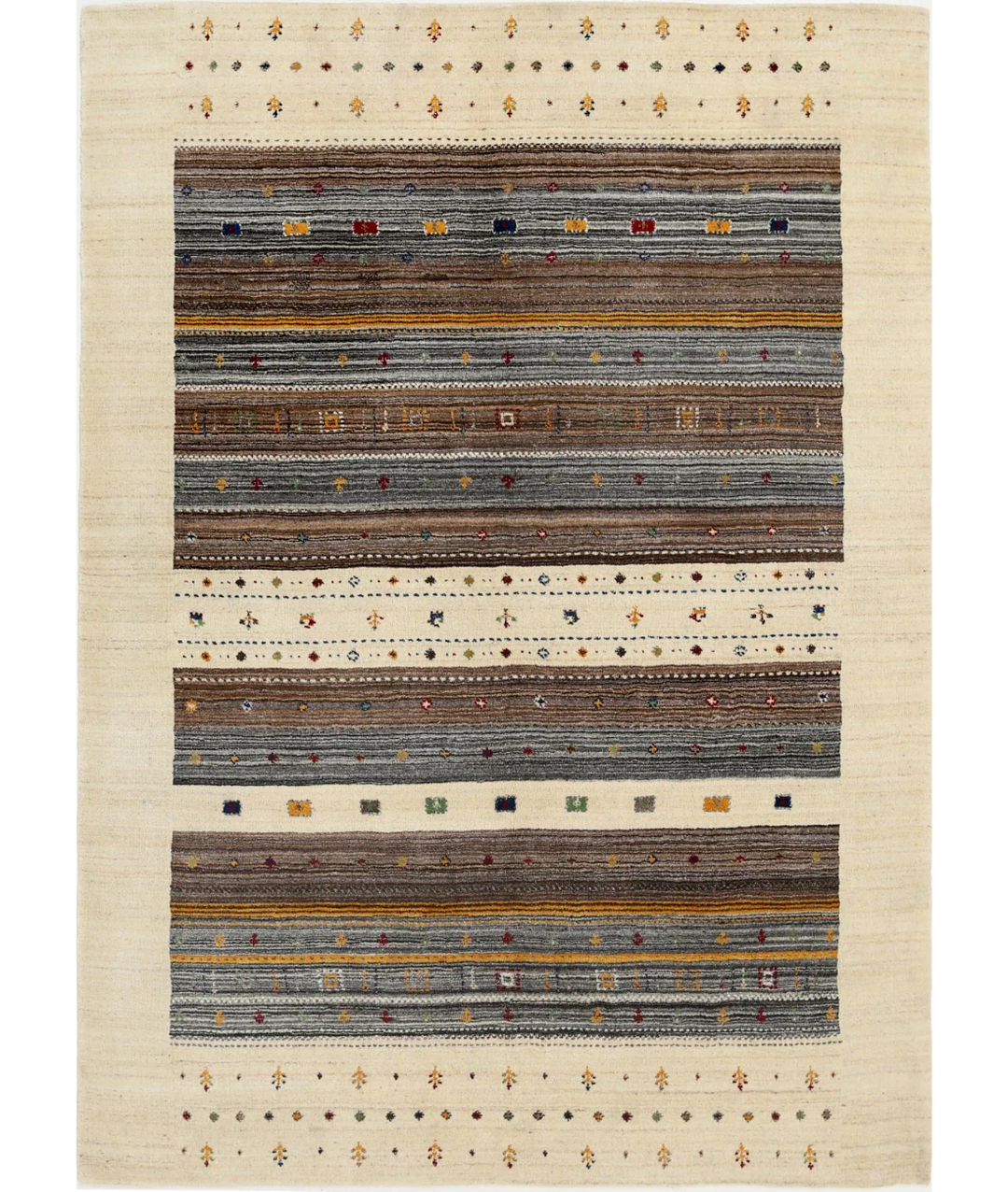 Ivory Indian Oriental Rug 5' 8" x 7' 10" Hand-Knotted
