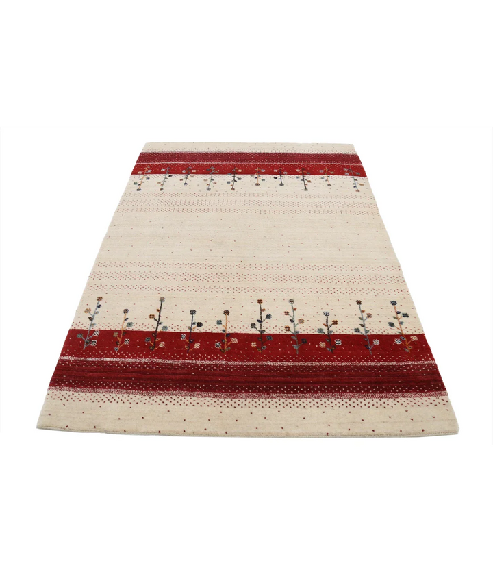 Ivory Indian Lori Rug 4' 6" x 6' 5" Hand-Knotted pattern
