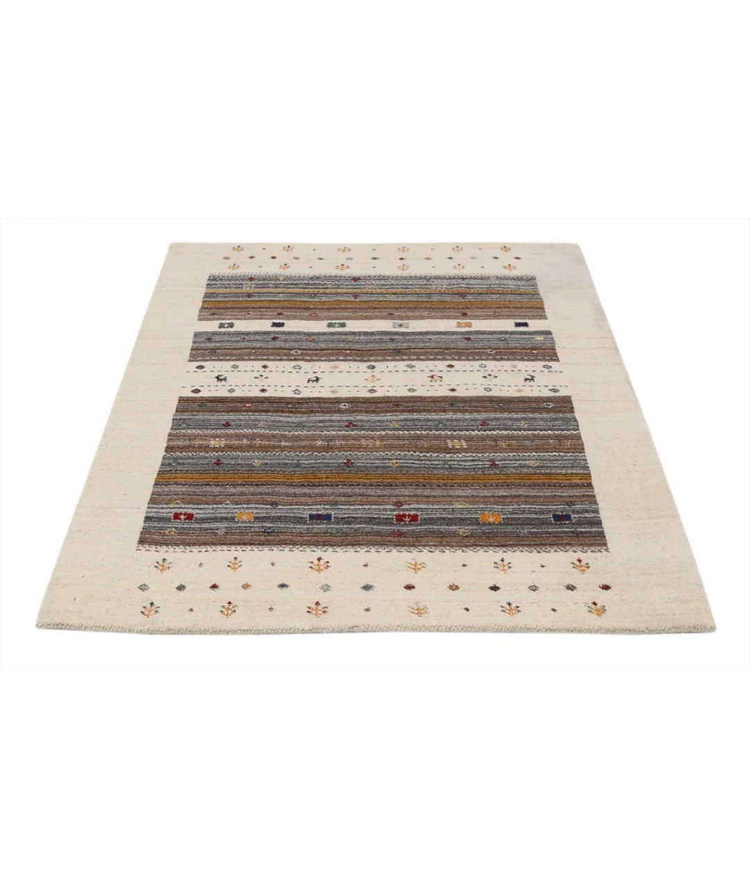 Ivory Indian Oriental Rug 3' 11" x 5' 8" Hand-Knotted close-up