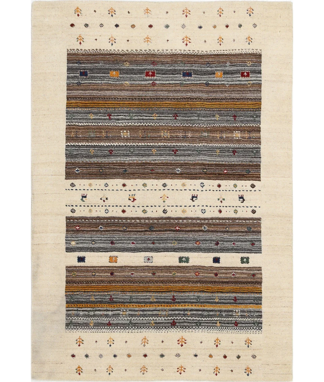 Ivory Indian Oriental Rug 3' 11" x 5' 8" Hand-Knotted