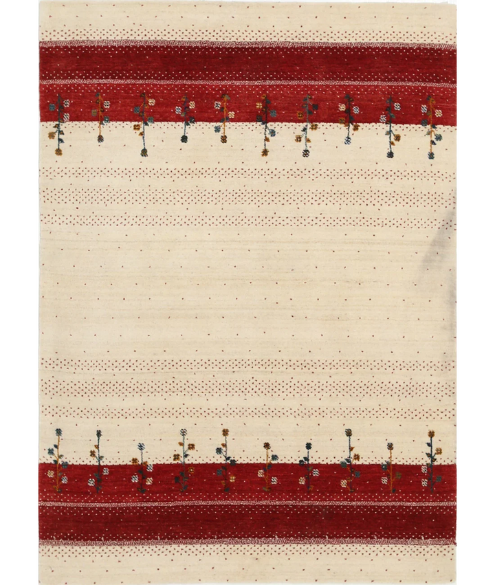 Ivory Indian Oriental Rug 4' 5" x 6' 2" Hand-Knotted