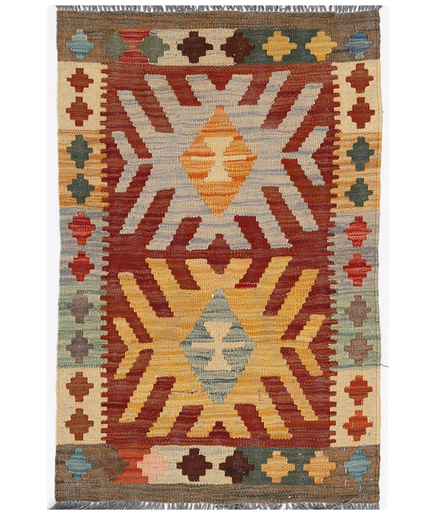 Hand Woven Maimana Kilim Wool Kilim 1'  11" x 2'  11" - No. AT86331