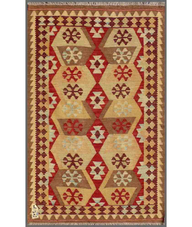 Hand Woven Maimana Kilim Wool Kilim 3'  2" x 4'  11" - No. AT64294