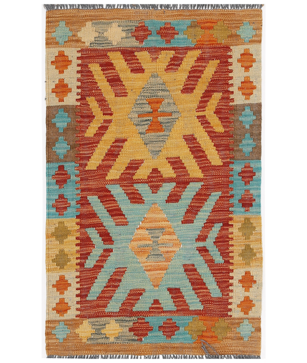 Hand Woven Maimana Kilim Wool Kilim 1'  10" x 2'  11" - No. AT32061