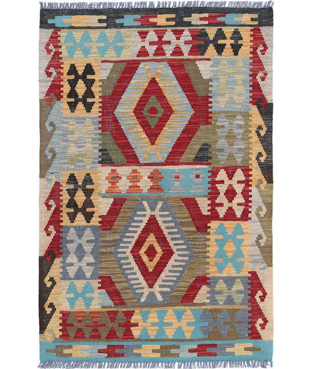 Hand Woven Maimana Kilim Wool Kilim Rug 2' 8" x 4' 2" - No. AT40339