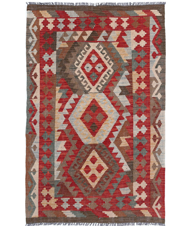 Hand Woven Maimana Kilim Wool Kilim Rug 3' 2" x 4' 10" - No. AT73697