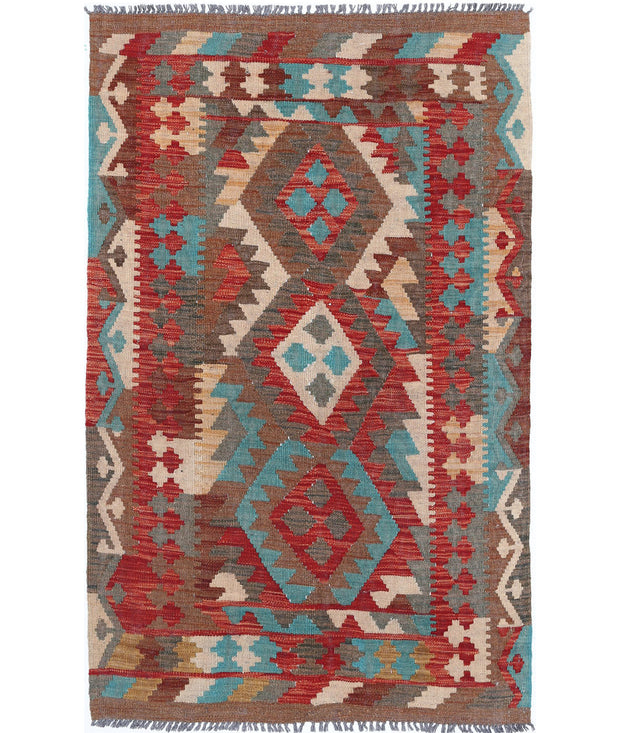 Hand Woven Maimana Kilim Wool Kilim Rug 3' 2" x 4' 10" - No. AT80088