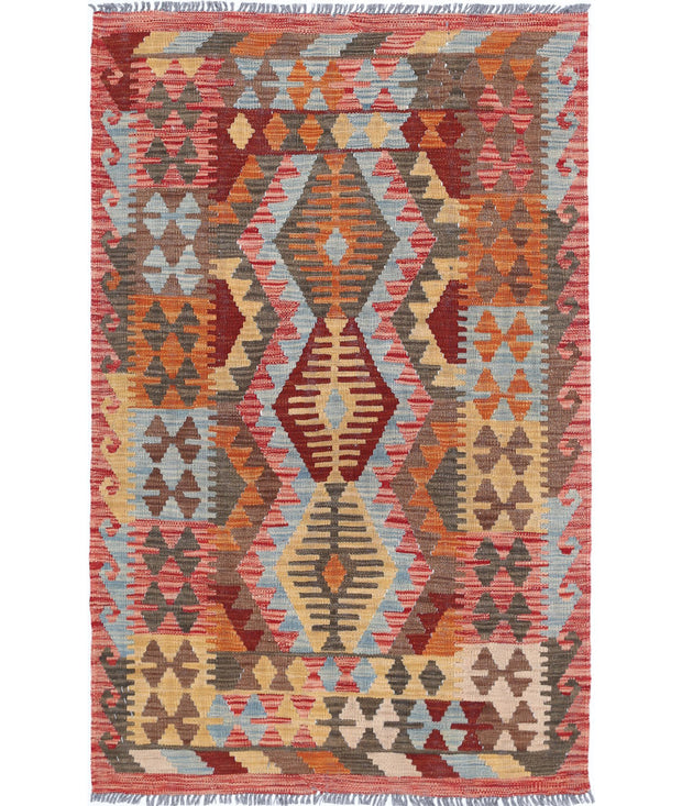 Hand Woven Maimana Kilim Wool Kilim Rug 3' 2" x 4' 10" - No. AT62865