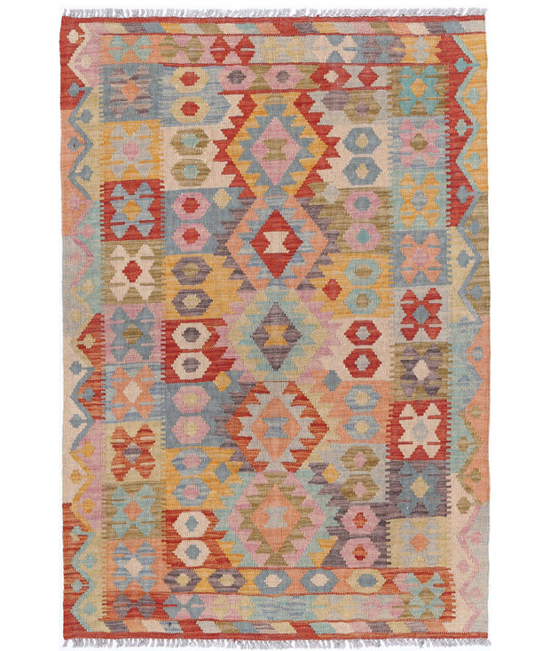 Hand Woven Maimana Kilim Wool Kilim Rug 3' 4" x 4' 10" - No. AT48263