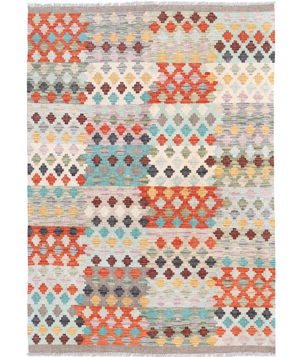 Hand Woven Maimana Kilim Wool Kilim Rug 4' 1" x 5' 8" - No. AT83677