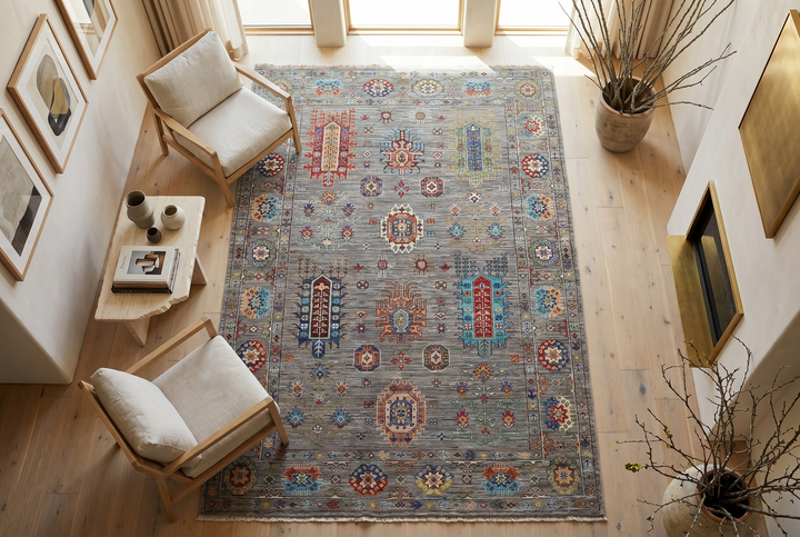 Grey Afghan Oriental Rug 4' 2" x 6' 5" Hand-Knotted | No. AT83875