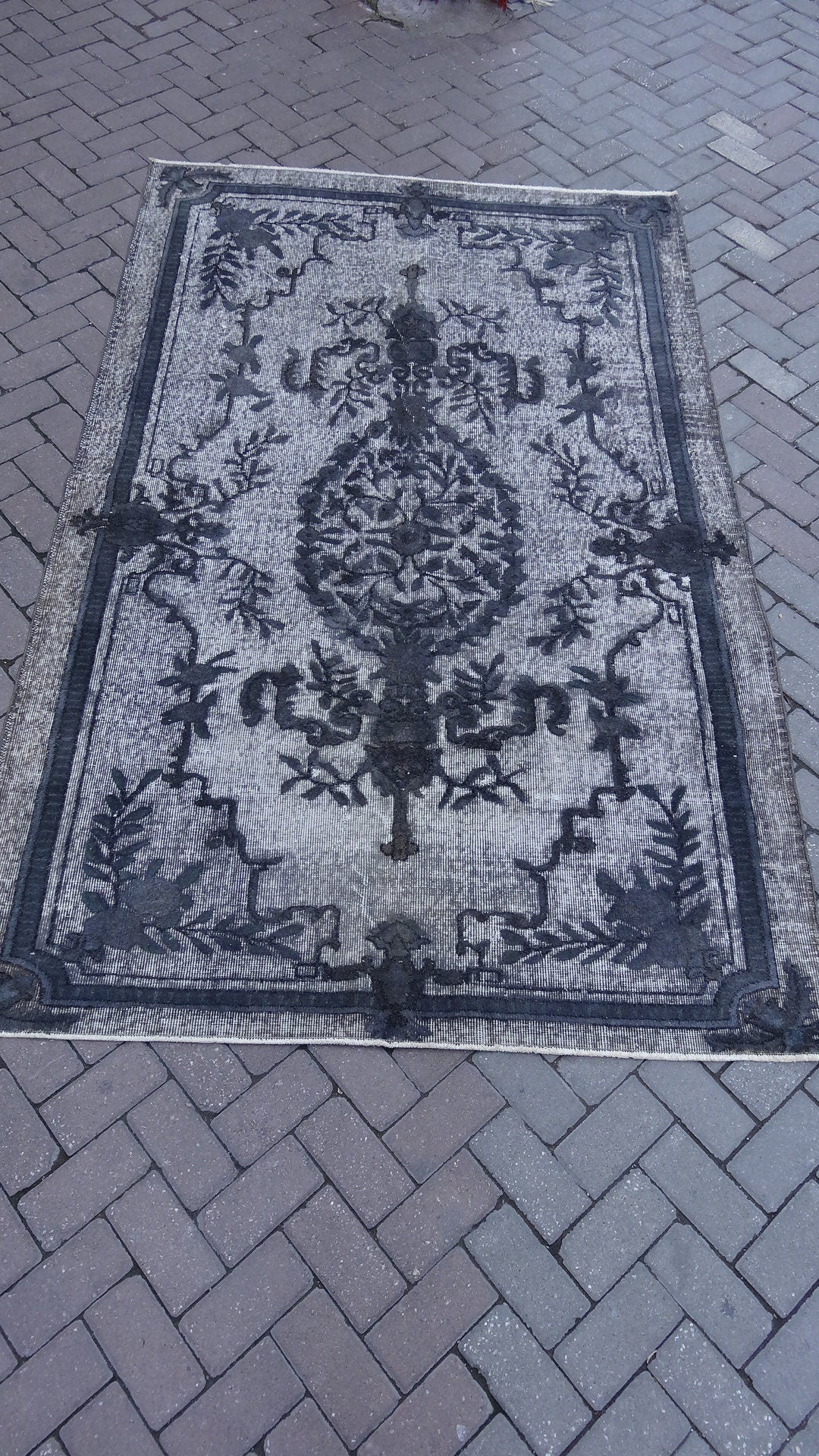 Grey Turkish Oushak Rug Runner Hand-Knotted | No. WR62944