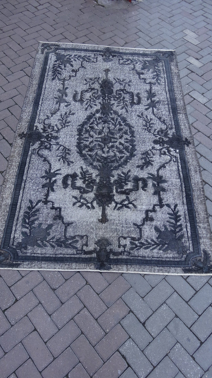 Grey Turkish Oushak Rug Runner Hand-Knotted | No. WR62944