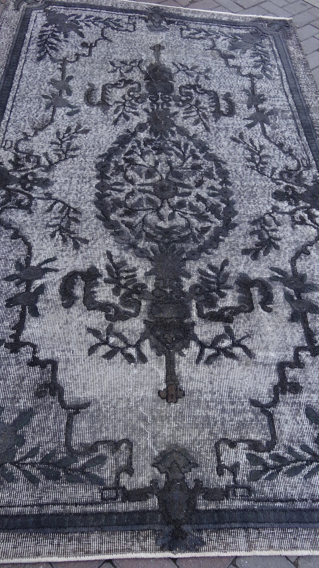 Grey Turkish Oushak Rug Runner Hand-Knotted | No. WR62944
