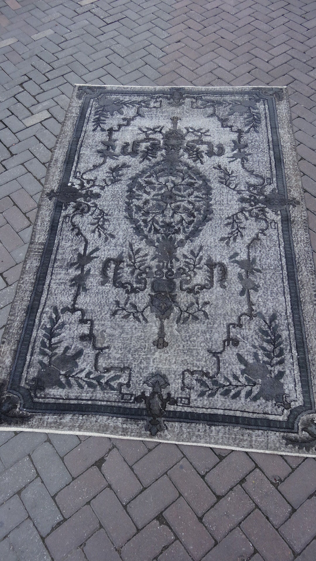 Grey Turkish Oushak Rug Runner Hand-Knotted | No. WR62944