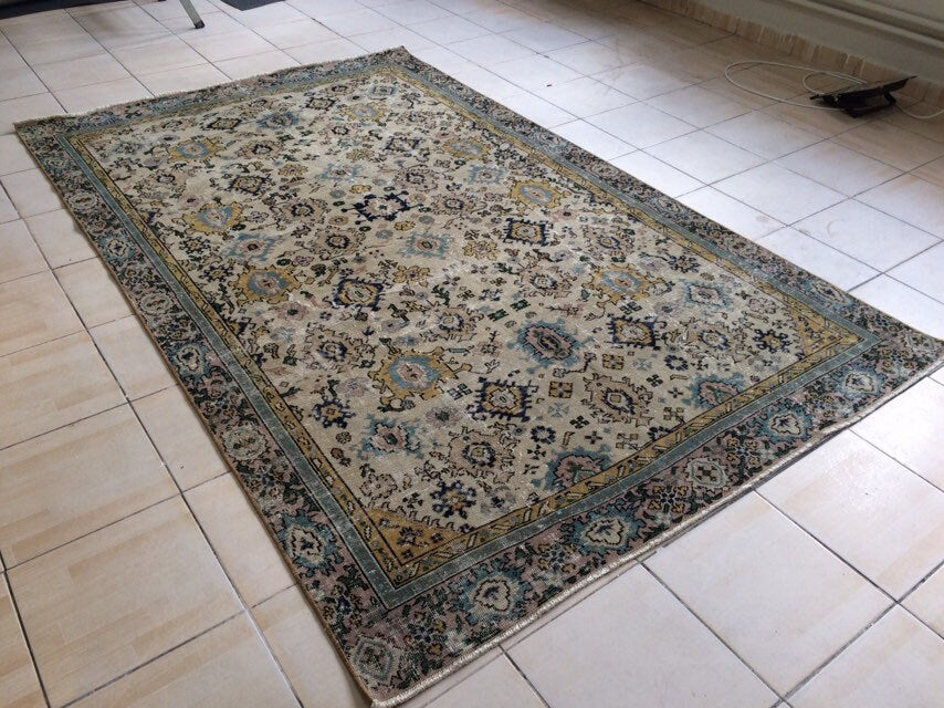 Green Turkish Runner Rug 5' 7" x 8' 9" Hand-Knotted | No. WR22630