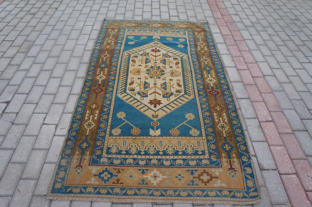 Blue Turkish Oushak Runner Rug 2'6" x 9'8" Hand-Knotted | No. WR76933