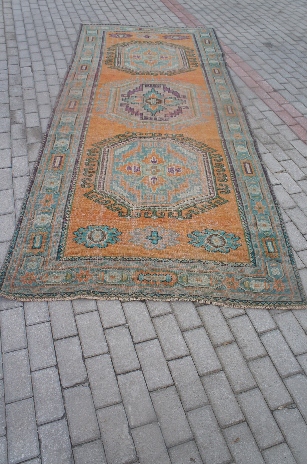 Rust Turkish Runner Rug 4' 8" x 11' 6" Hand-Knotted close-up