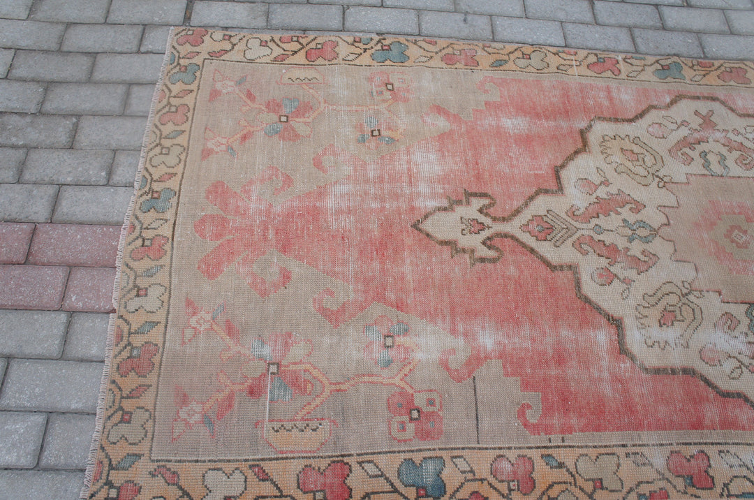 Pink Turkish Oushak Rug Hand-Knotted field
