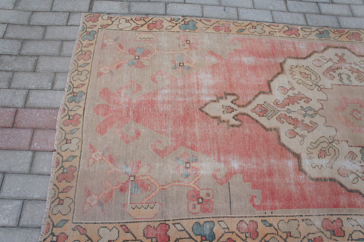 Pink Turkish Oushak Rug Hand-Knotted field