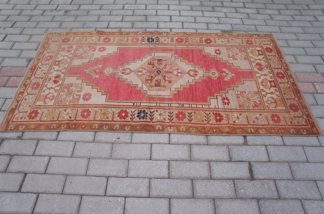 Rust Turkish Vintage Rug Runner Hand-Knotted detail