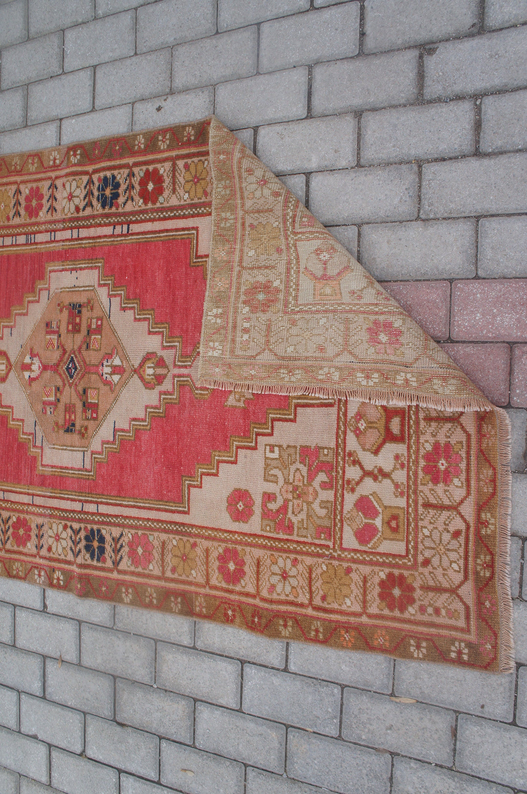 Rust Turkish Vintage Rug Runner Hand-Knotted field