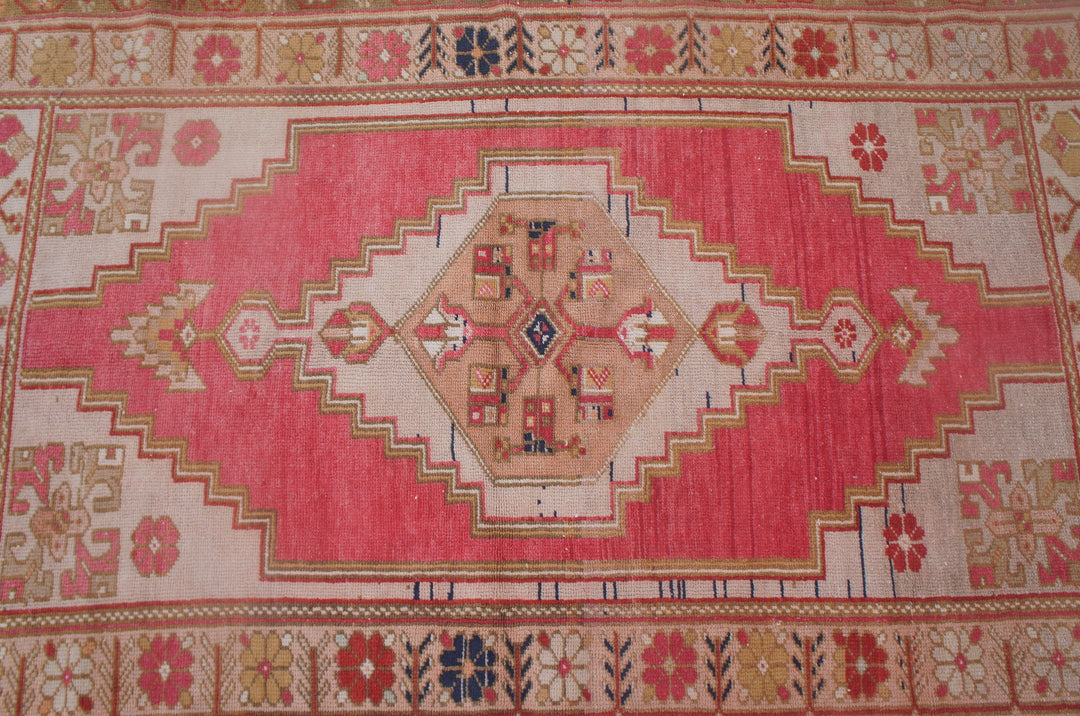 Rust Turkish Vintage Rug Runner Hand-Knotted close-up