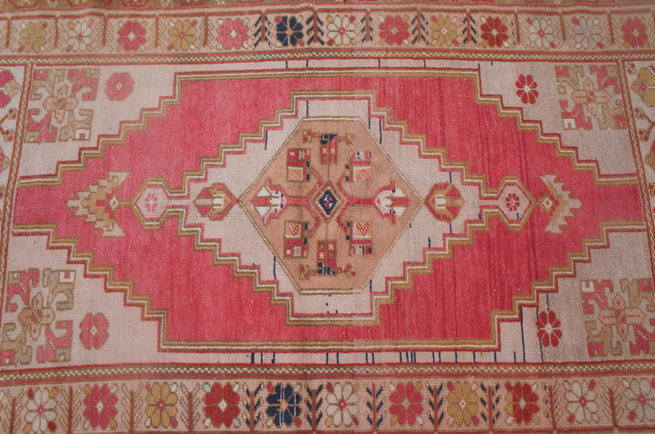 Rust Turkish Vintage Rug Runner Hand-Knotted close-up