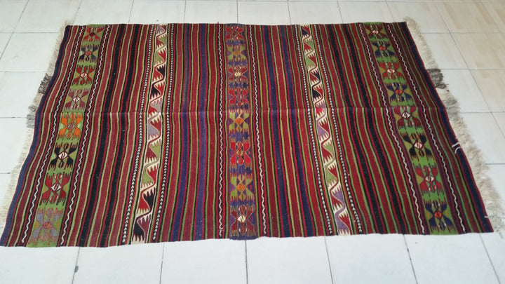 Red Turkish Oushak Runner Rug Hand-Knotted detail