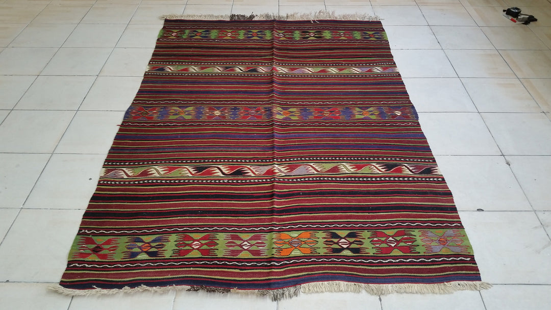 Red Turkish Oushak Runner Rug Hand-Knotted close-up