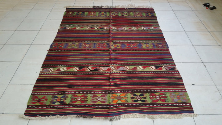 Red Turkish Oushak Runner Rug Hand-Knotted close-up
