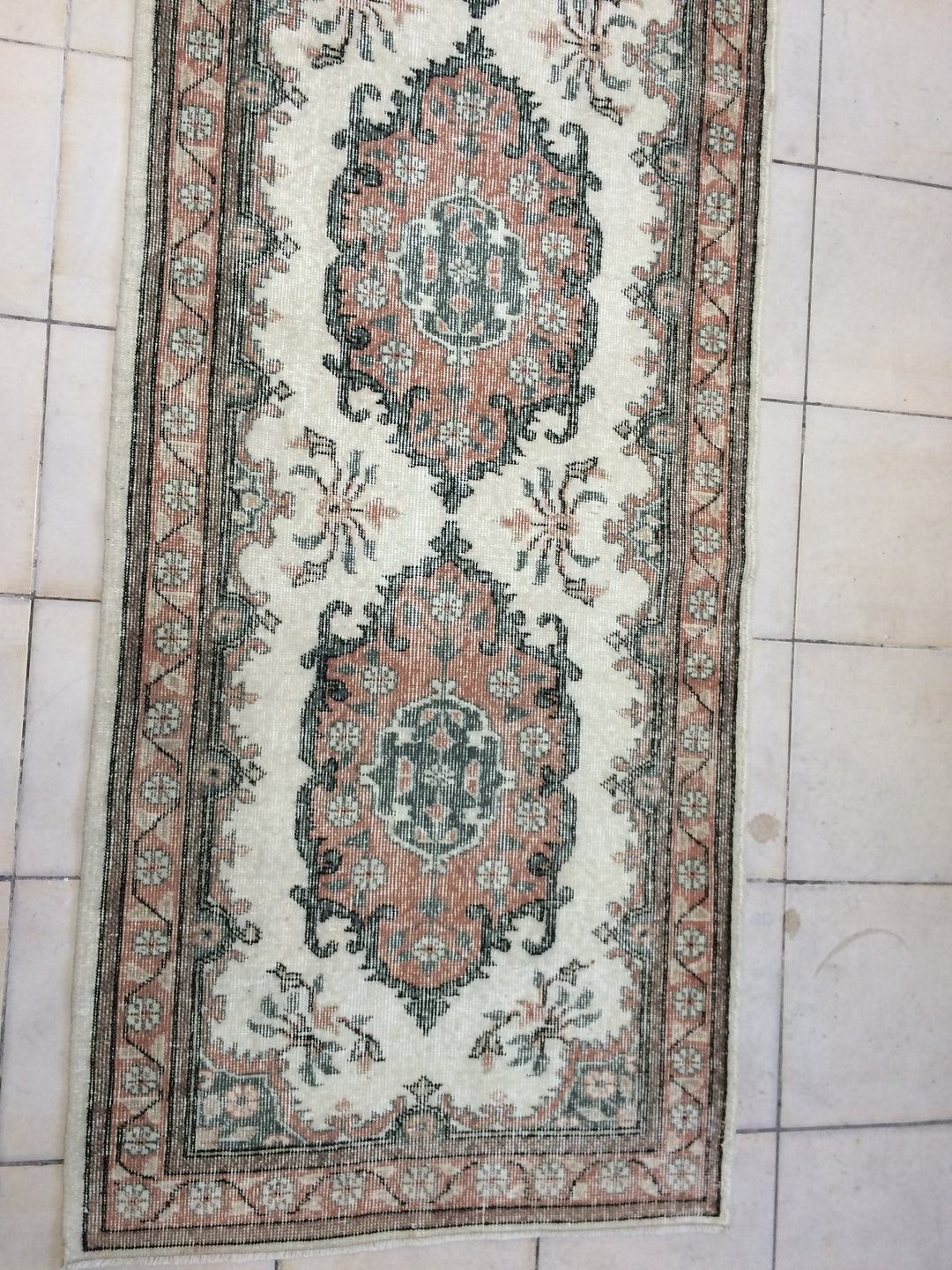 Beige Turkish Runner Rug 3' x 12' Hand-Knotted border