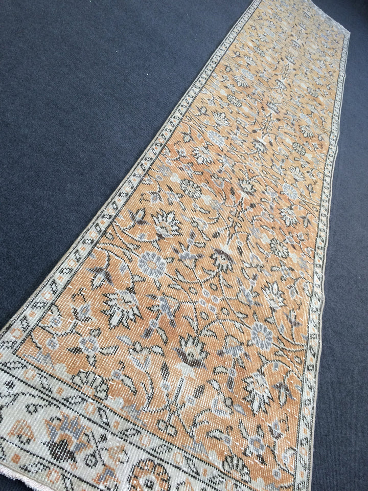 Beige Turkish Distressed Runner Rug 2' x 10' Hand-Knotted | No. WR88118