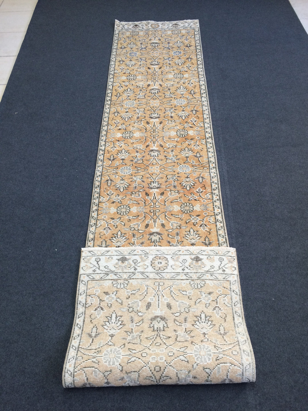 Beige Turkish Distressed Runner Rug 2' x 10' Hand-Knotted | No. WR88118